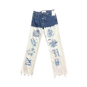 Mother Women’s Jeans The Tomcat Ankle Fray Straight Leg -Taking a Dip- Sz 25 New